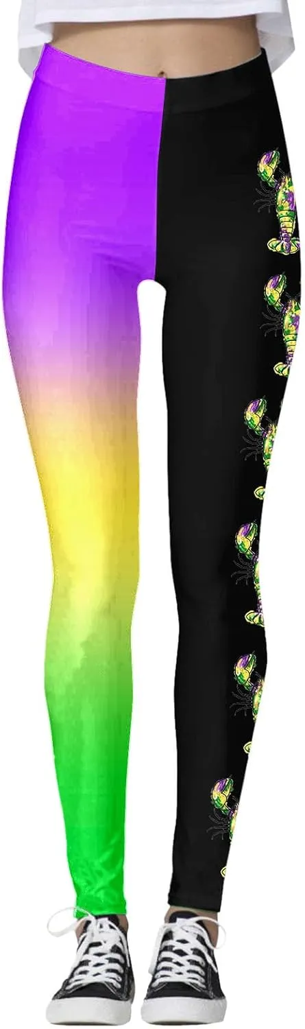 sdbrld Mardi Gras Leggings for Women,Women's Mardi Gras Printed Leggings High Waist Stretch Yoga Pants Holiday Party Trousers
