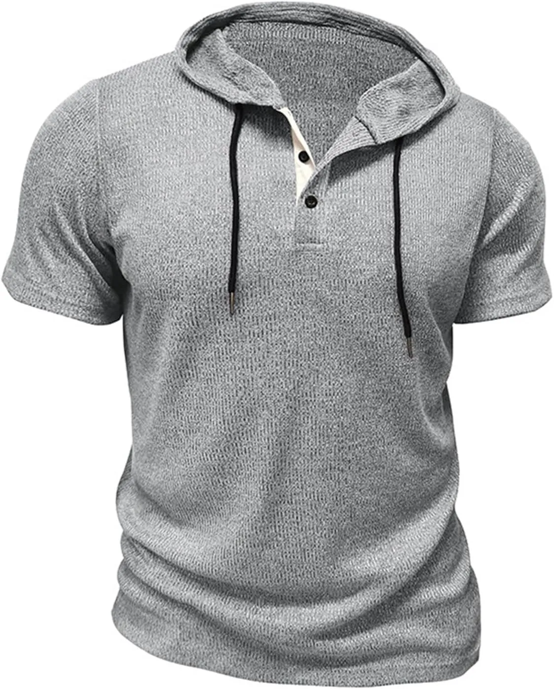 Short Sleeve Hoodies for Men Summer Knit Button Shirts Hooded Quick Dry Breathable T-Shirt Pullover Tops Workout Tees