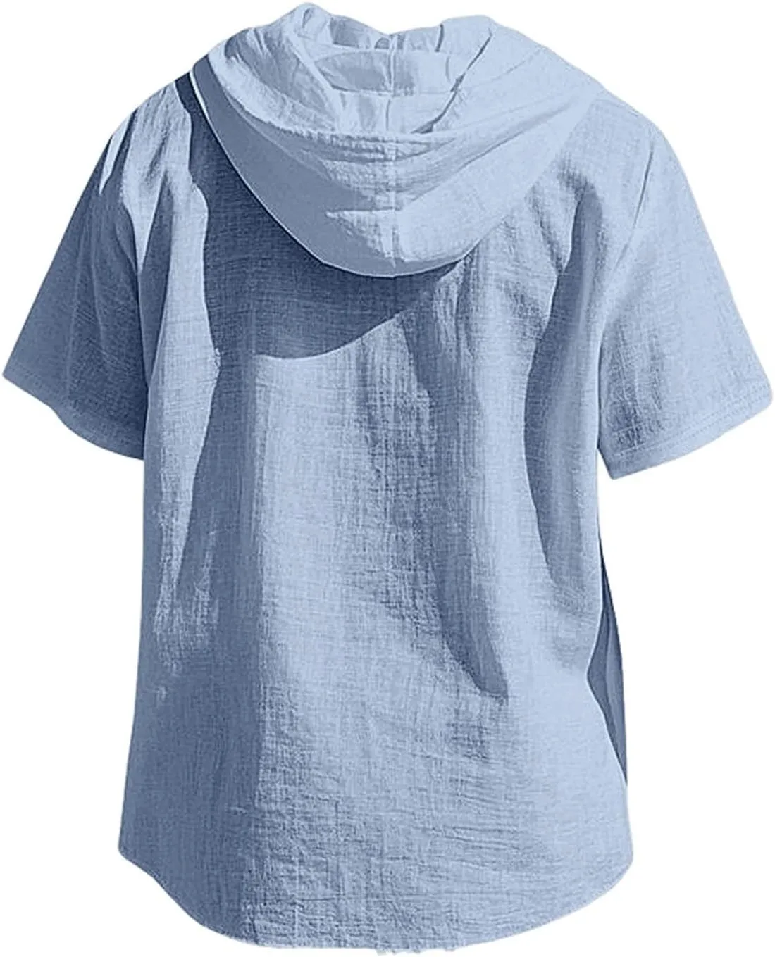 Short Sleeve Hoodies for Men Summer Linen Shirts Hooded Button Up V Neck T-Shirt Pockets Casual Hawaiian Beach Tees