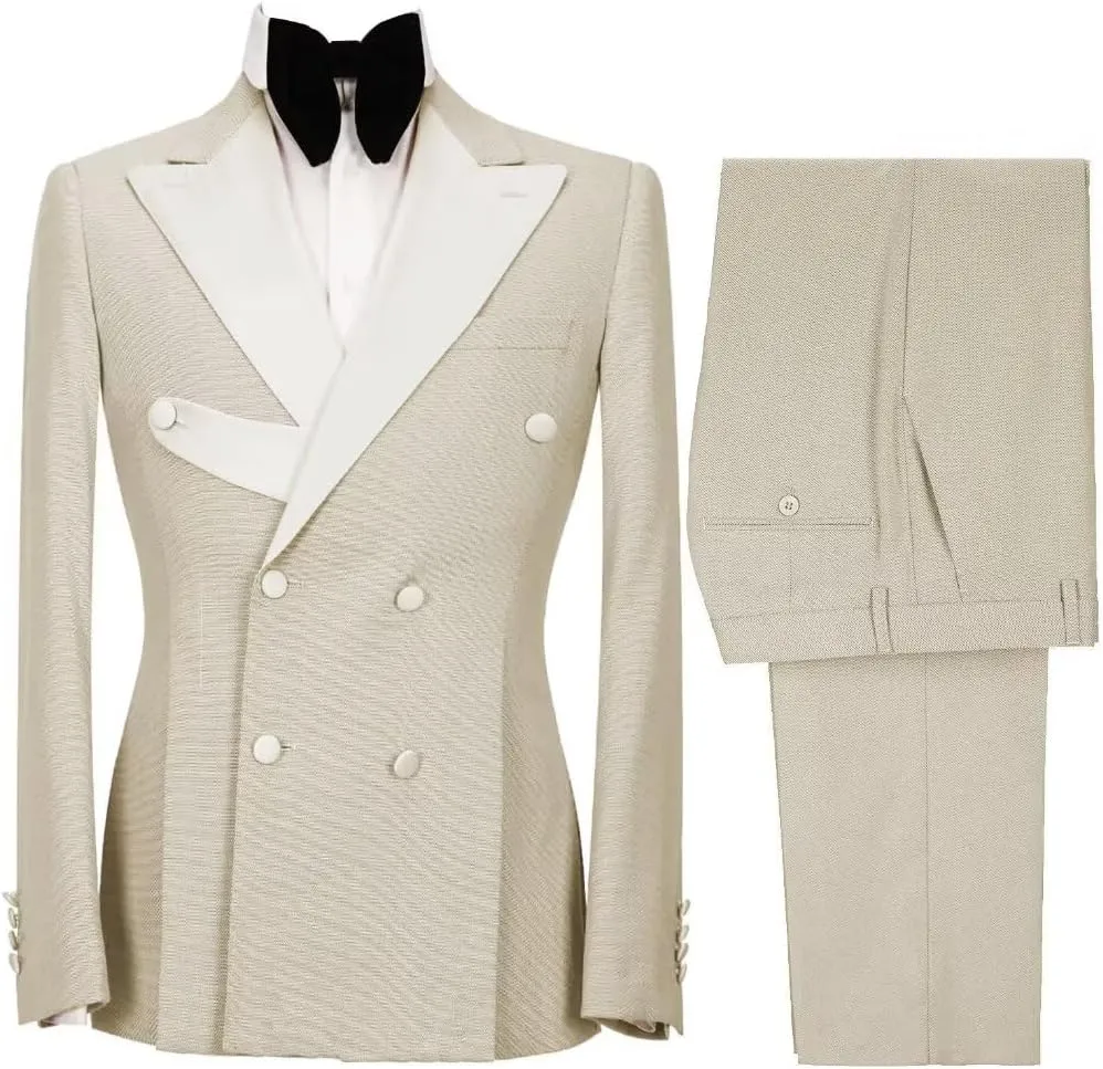 Stylish 2 Piece Double Breasted Suit Men Slim Fit Suits for Wedding Point Lapel Formal Business Groom Tuxedo