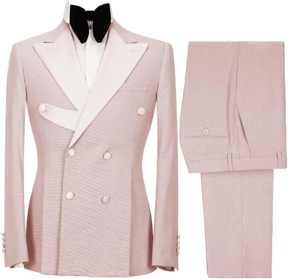 Stylish 2 Piece Double Breasted Suit Men Slim Fit Suits for Wedding Point Lapel Formal Business Groom Tuxedo