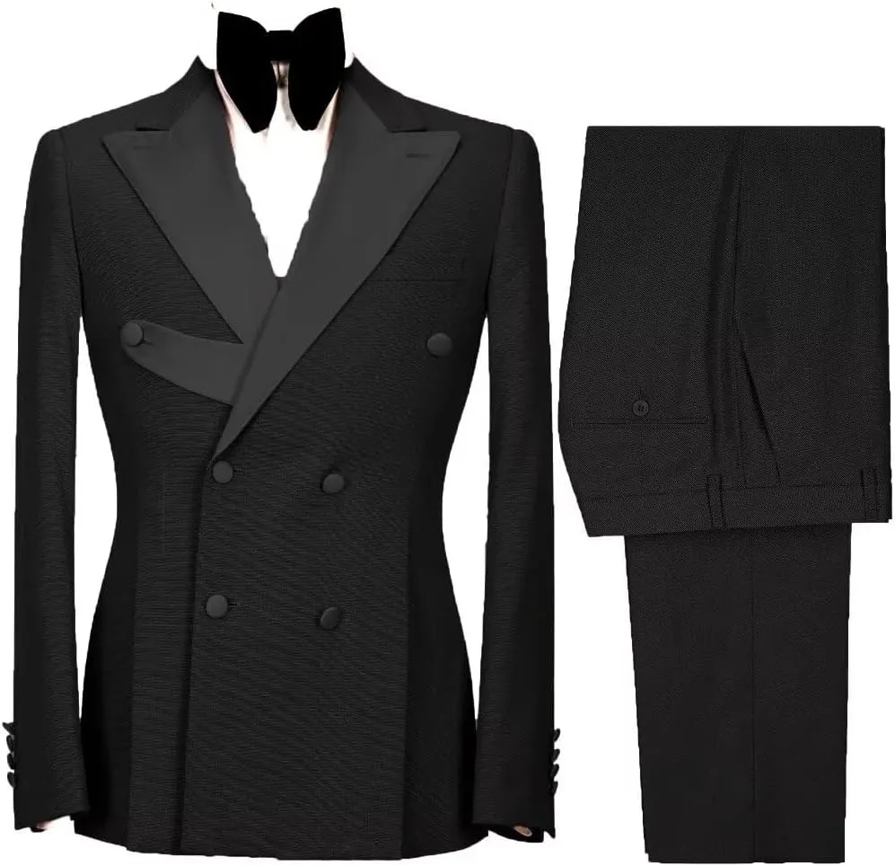 Stylish 2 Piece Double Breasted Suit Men Slim Fit Suits for Wedding Point Lapel Formal Business Groom Tuxedo
