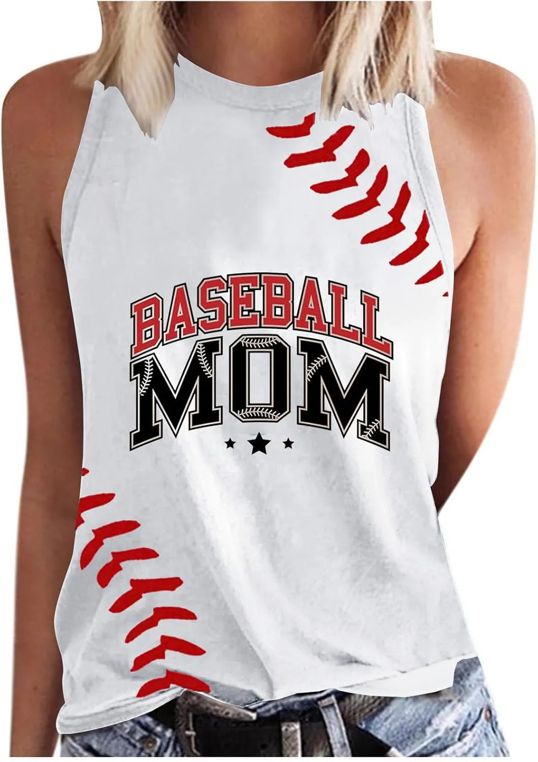Summer Game Day Tank Tops Women Funny Baseball Mom Print Sleeveless Crewneck T-Shirts Casual Comfy Tanks Tee Shirt