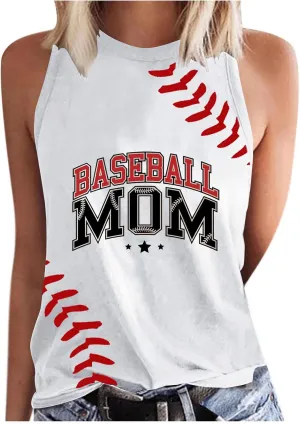 Summer Game Day Tank Tops Women Funny Baseball Mom Print Sleeveless Crewneck T-Shirts Casual Comfy Tanks Tee Shirt