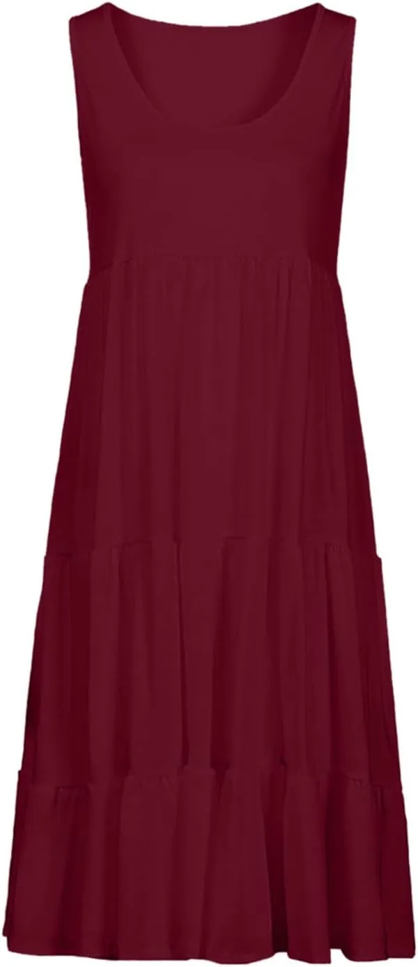 Sundresses for Women 2025 Sleeveless Cute Petite Mini Dress Tiered Summer Flowy Boho Sundress Beach Wear