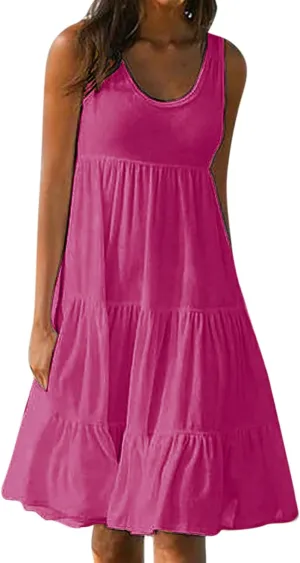 Sundresses for Women 2025 Sleeveless Cute Petite Mini Dress Tiered Summer Flowy Boho Sundress Beach Wear