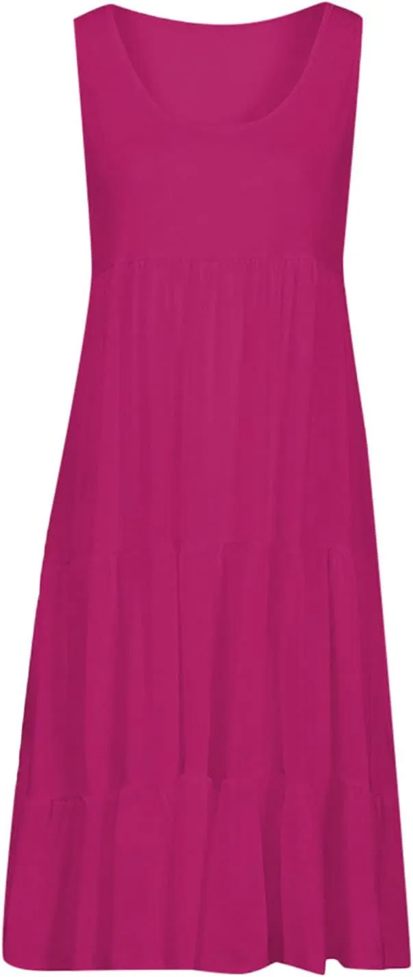 Sundresses for Women 2025 Sleeveless Cute Petite Mini Dress Tiered Summer Flowy Boho Sundress Beach Wear