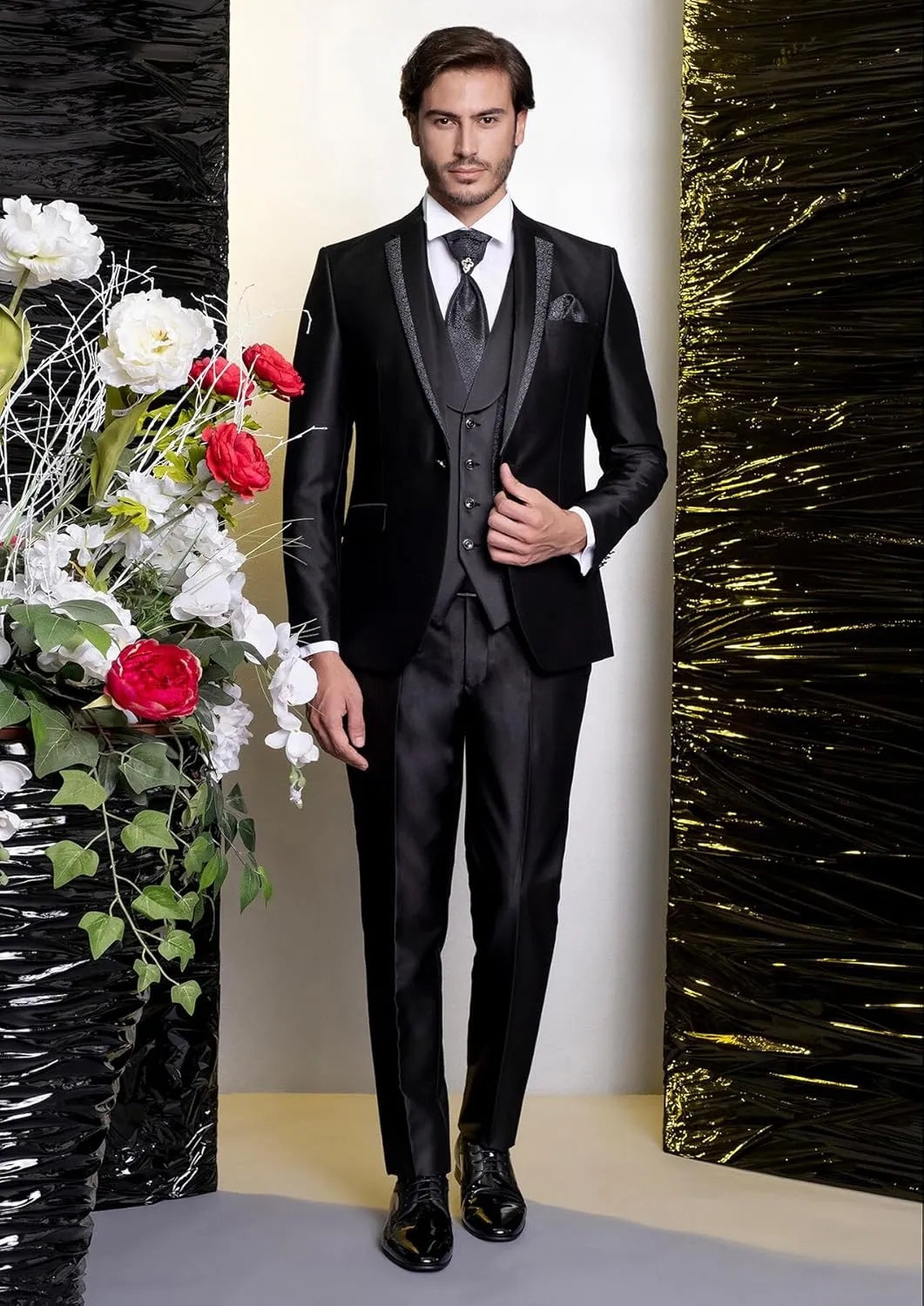 Sxfashbrd Mens Tuxedo Suit Set Jacket 3 Piece Slim Fit Suits for Men Wedding Groomsman Tuxedo Formal Business Blazer