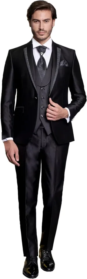 Sxfashbrd Mens Tuxedo Suit Set Jacket 3 Piece Slim Fit Suits for Men Wedding Groomsman Tuxedo Formal Business Blazer