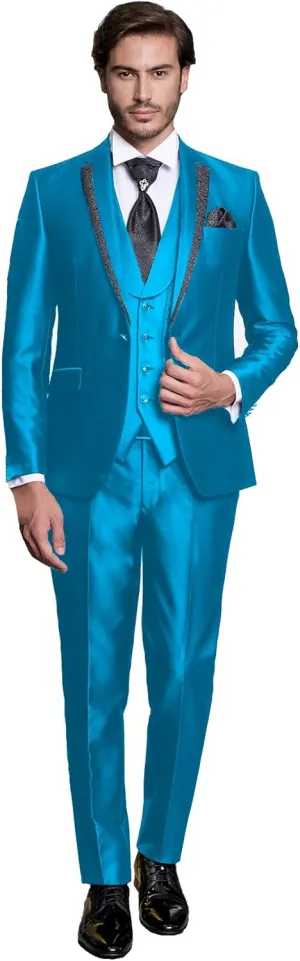 Sxfashbrd Mens Tuxedo Suit Set Jacket 3 Piece Slim Fit Suits for Men Wedding Groomsman Tuxedo Formal Business Blazer