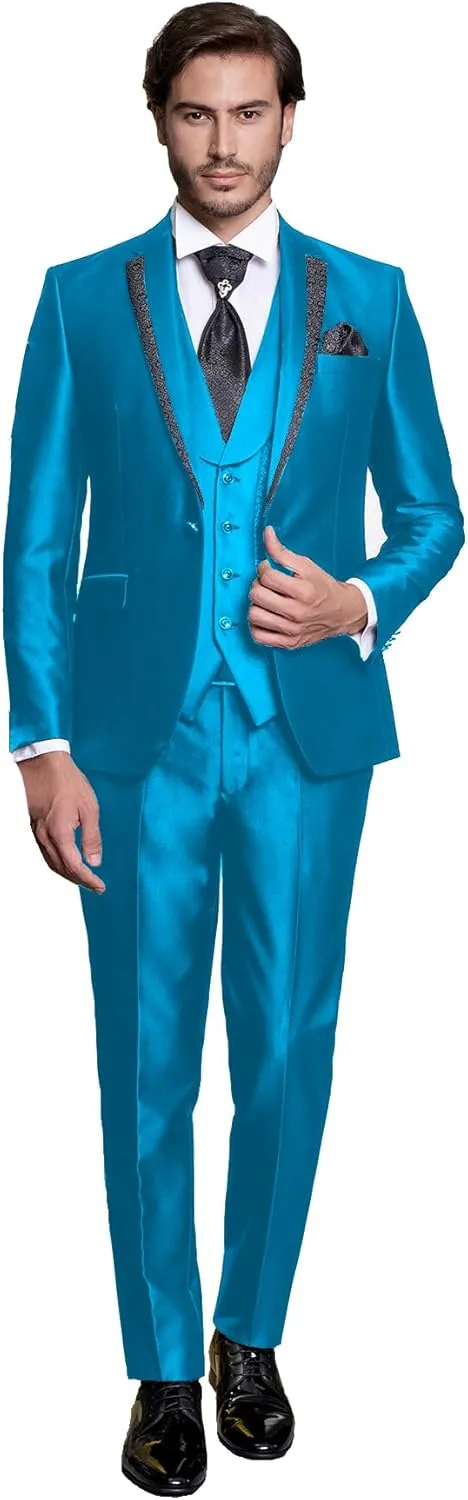 Sxfashbrd Mens Tuxedo Suit Set Jacket 3 Piece Slim Fit Suits for Men Wedding Groomsman Tuxedo Formal Business Blazer