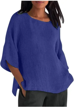 T Shirts for Women 2023 Fashion Elegant Cotton Linen Blouse Summer Casual Loose Half Sleeve Crew Neck Tops Basic Work