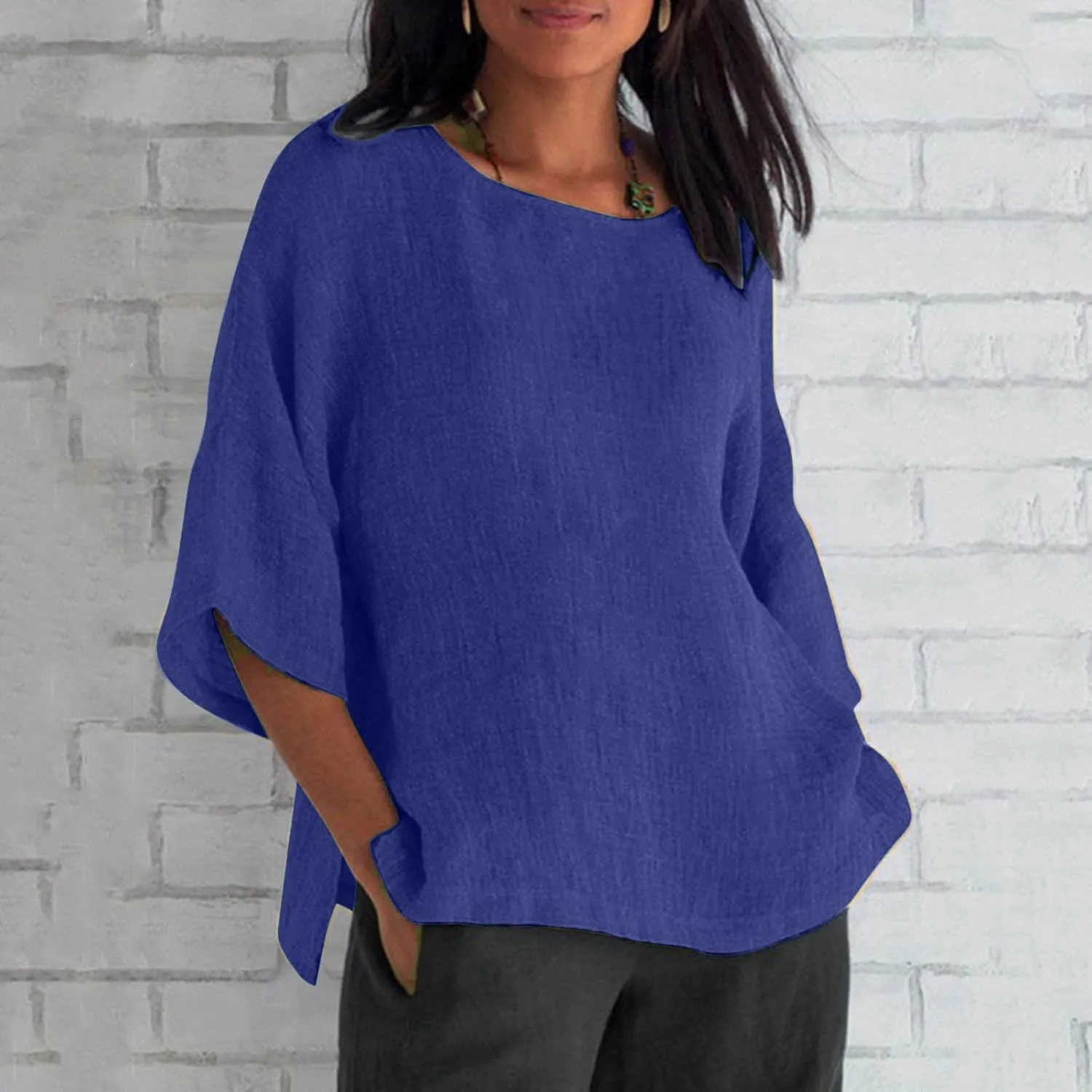 T Shirts for Women 2023 Fashion Elegant Cotton Linen Blouse Summer Casual Loose Half Sleeve Crew Neck Tops Basic Work