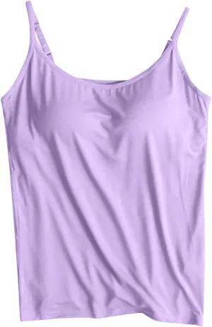 Tank Top for Women with Built in Bra Spaghetti Strap Tank Top Cute Summer Sleeveless Shirts Casual Solid Color Shirts
