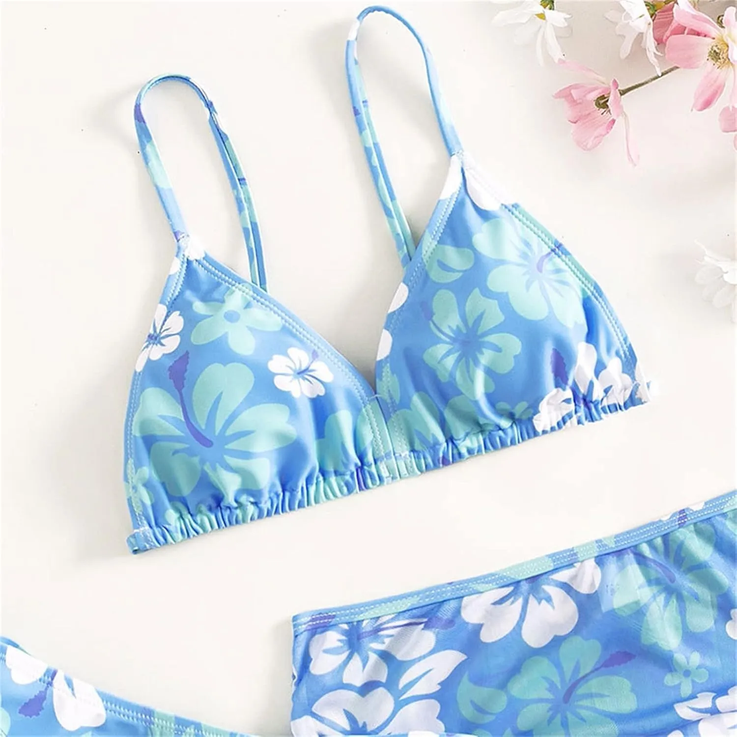 Teens Girls Flower Swimsuit 3 Piece Bathing Suits Cute Quick Dry Bikini Tankini Sets with Swim Skirt Preppy Clothes