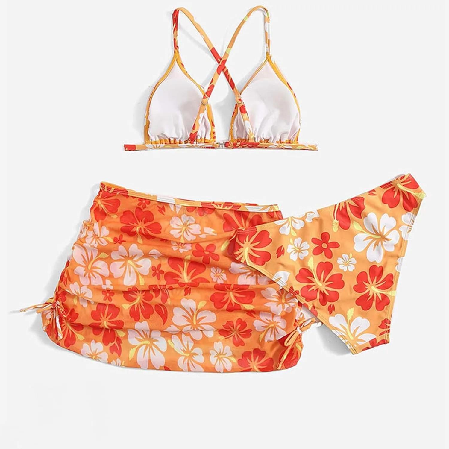 Teens Girls Flower Swimsuit 3 Piece Bathing Suits Cute Quick Dry Bikini Tankini Sets with Swim Skirt Preppy Clothes