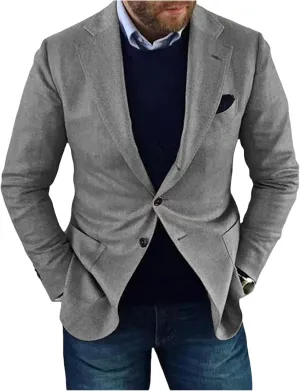 Thatrich Mens Business Jacket Vintage Blazers Two Button Slim Fit Suits Lightweight Jacket for Office Work Plain Formal Wear