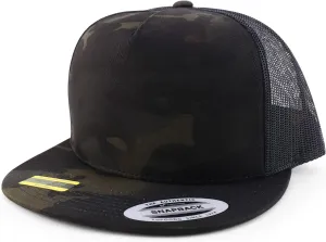 Trendy Apparel Shop Flexfit Brand 5 Panel Classic Trucker Flatbill Mesh Snapback Cap
