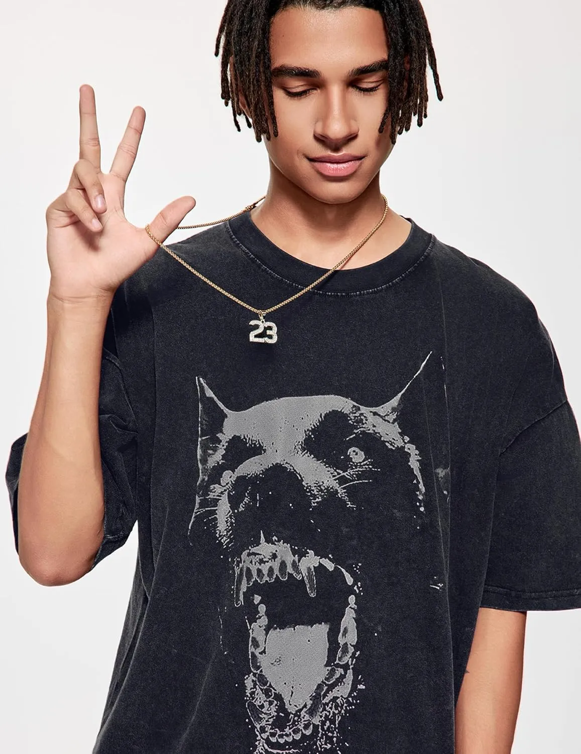 Vamtac Mens Oversized Washed Dog Graphic Tees Casual Summer Tops Streetwear Aesthetic T-Shirt Unisex