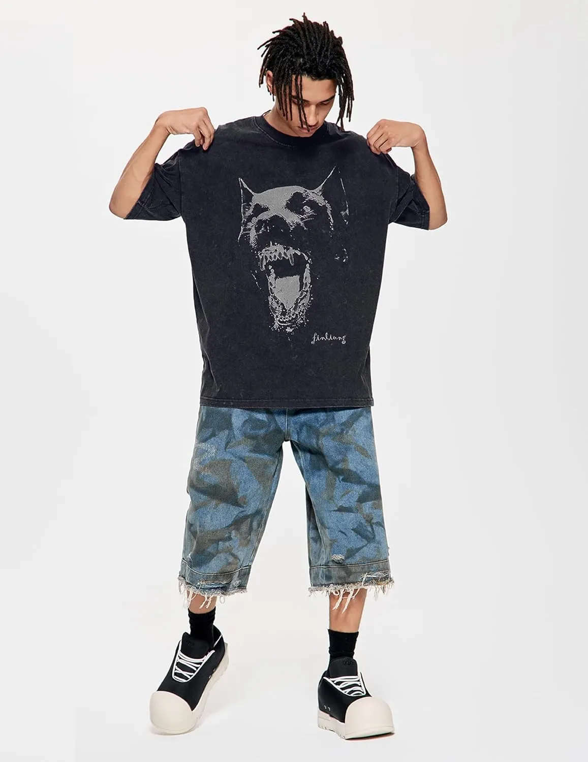 Vamtac Mens Oversized Washed Dog Graphic Tees Casual Summer Tops Streetwear Aesthetic T-Shirt Unisex
