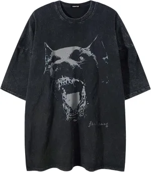 Vamtac Mens Oversized Washed Dog Graphic Tees Casual Summer Tops Streetwear Aesthetic T-Shirt Unisex