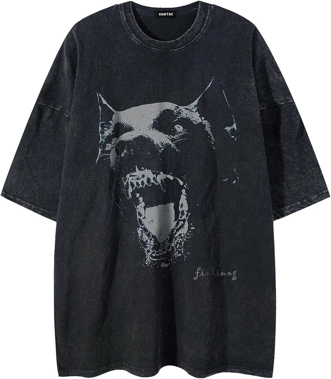 Vamtac Mens Oversized Washed Dog Graphic Tees Casual Summer Tops Streetwear Aesthetic T-Shirt Unisex