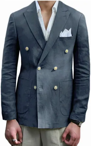 VENNYNG Men's Linen Blazer Summer Jacket Beach Casual Sport Coat Tailored Fit Double Breasted Blazer Six-Buttons
