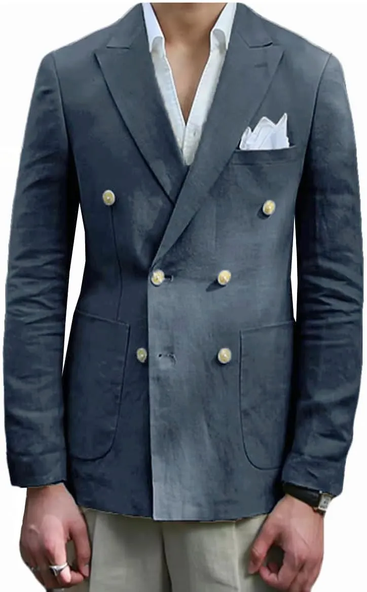 VENNYNG Men's Linen Blazer Summer Jacket Beach Casual Sport Coat Tailored Fit Double Breasted Blazer Six-Buttons