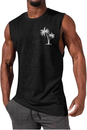 Vickyleb Men's Gym Workout Tank Tops Swim Beach Shirts Summer Sleeveless Training T-Shirt Muscle Bodybuilding Athletic