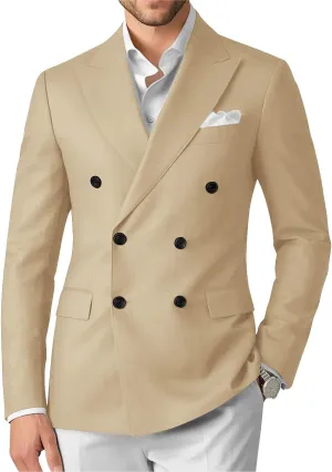 Wangyue Double Breasted Blazer Mens Casual Jacket Slim Fit Suits for Men Double Breasted Jacket Wedding Suit Set