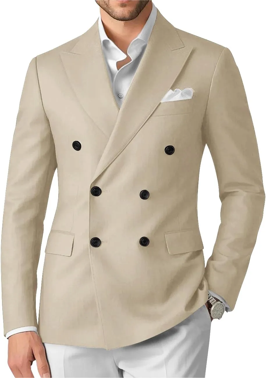 Wangyue Double Breasted Blazer Mens Casual Jacket Slim Fit Suits for Men Double Breasted Jacket Wedding Suit Set