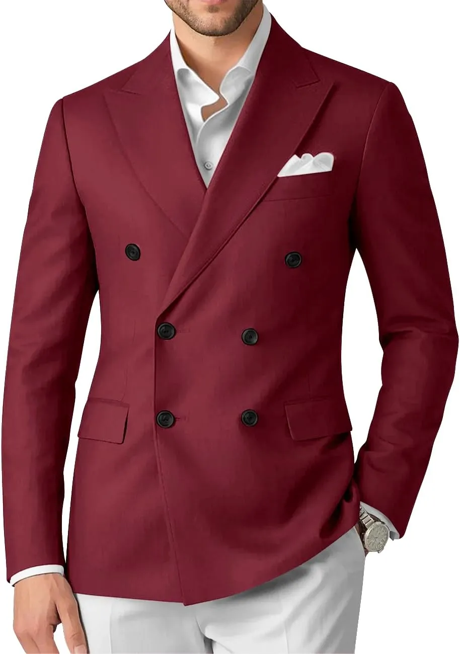 Wangyue Double Breasted Blazer Mens Casual Jacket Slim Fit Suits for Men Double Breasted Jacket Wedding Suit Set