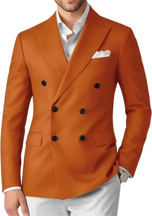 Wangyue Double Breasted Blazer Mens Casual Jacket Slim Fit Suits for Men Double Breasted Jacket Wedding Suit Set