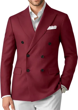 Wangyue Double Breasted Blazer Mens Casual Jacket Slim Fit Suits for Men Double Breasted Jacket Wedding Suit Set