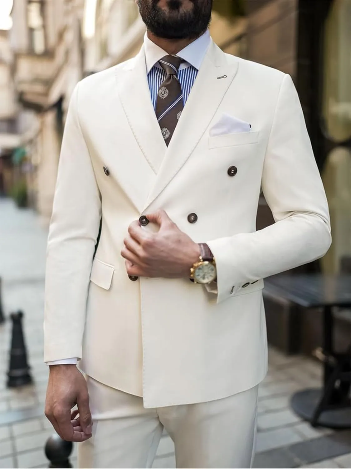 Wangyue Double Breasted Blazer Mens Casual Jacket Slim Fit Suits for Men Double Breasted Jacket Wedding Suit Set