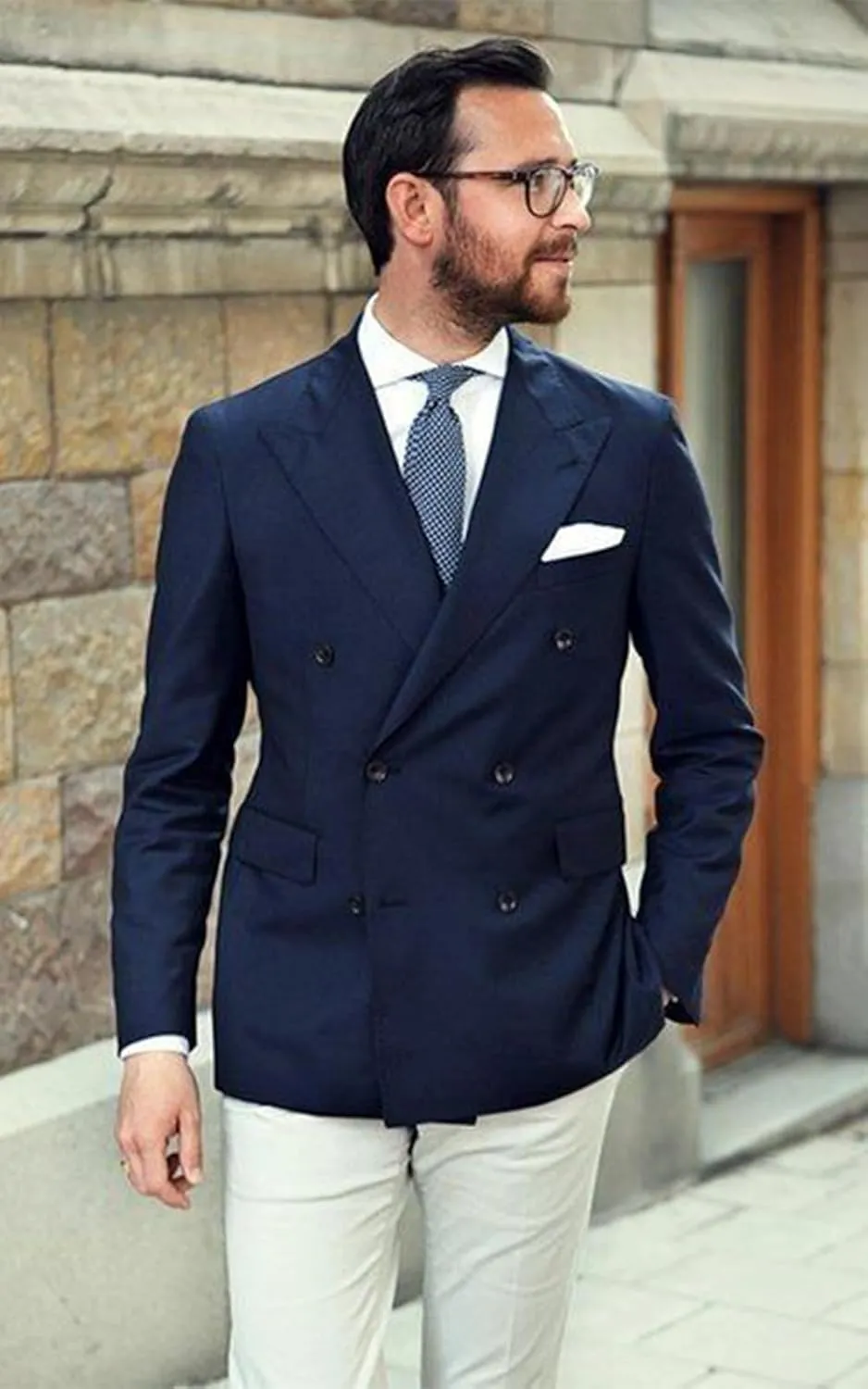 Wangyue Double Breasted Blazer Mens Casual Jacket Slim Fit Suits for Men Double Breasted Jacket Wedding Suit Set