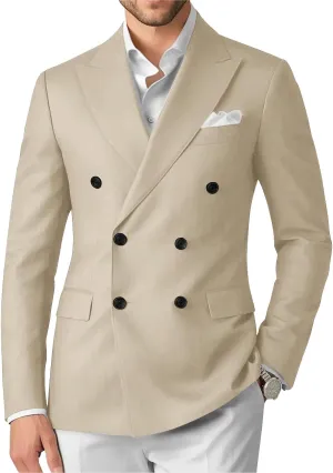 Wangyue Double Breasted Blazer Mens Casual Jacket Slim Fit Suits for Men Double Breasted Jacket Wedding Suit Set