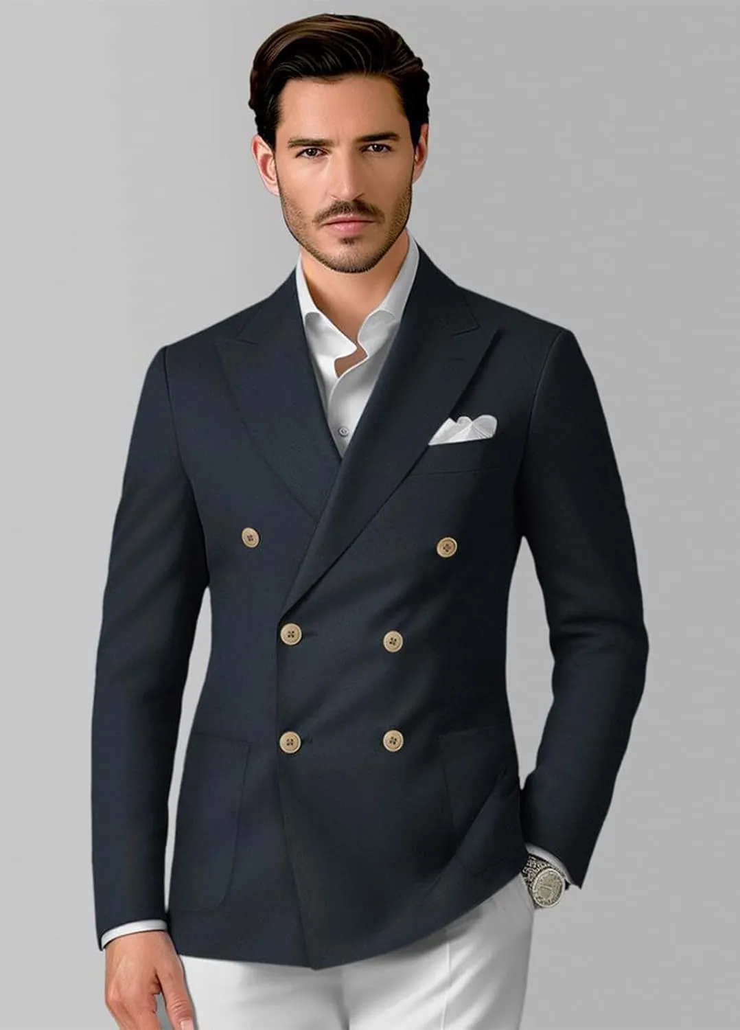 Wangyue Double Breasted Blazer Mens Casual Jacket Slim Fit Suits for Men Double Breasted Jacket Wedding Suit Set