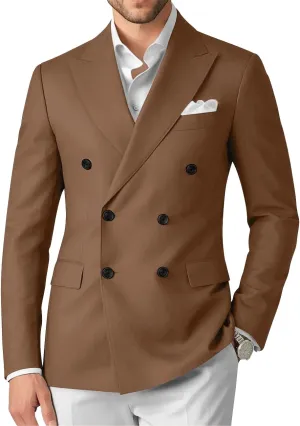 Wangyue Double Breasted Blazer Mens Casual Jacket Slim Fit Suits for Men Double Breasted Jacket Wedding Suit Set