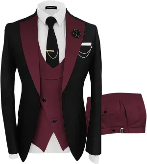 Wangyue Mens Suit 3 Piece Slim Fit Suits for Men Wedding Prom Tuxedo for Men Formal Business Suit