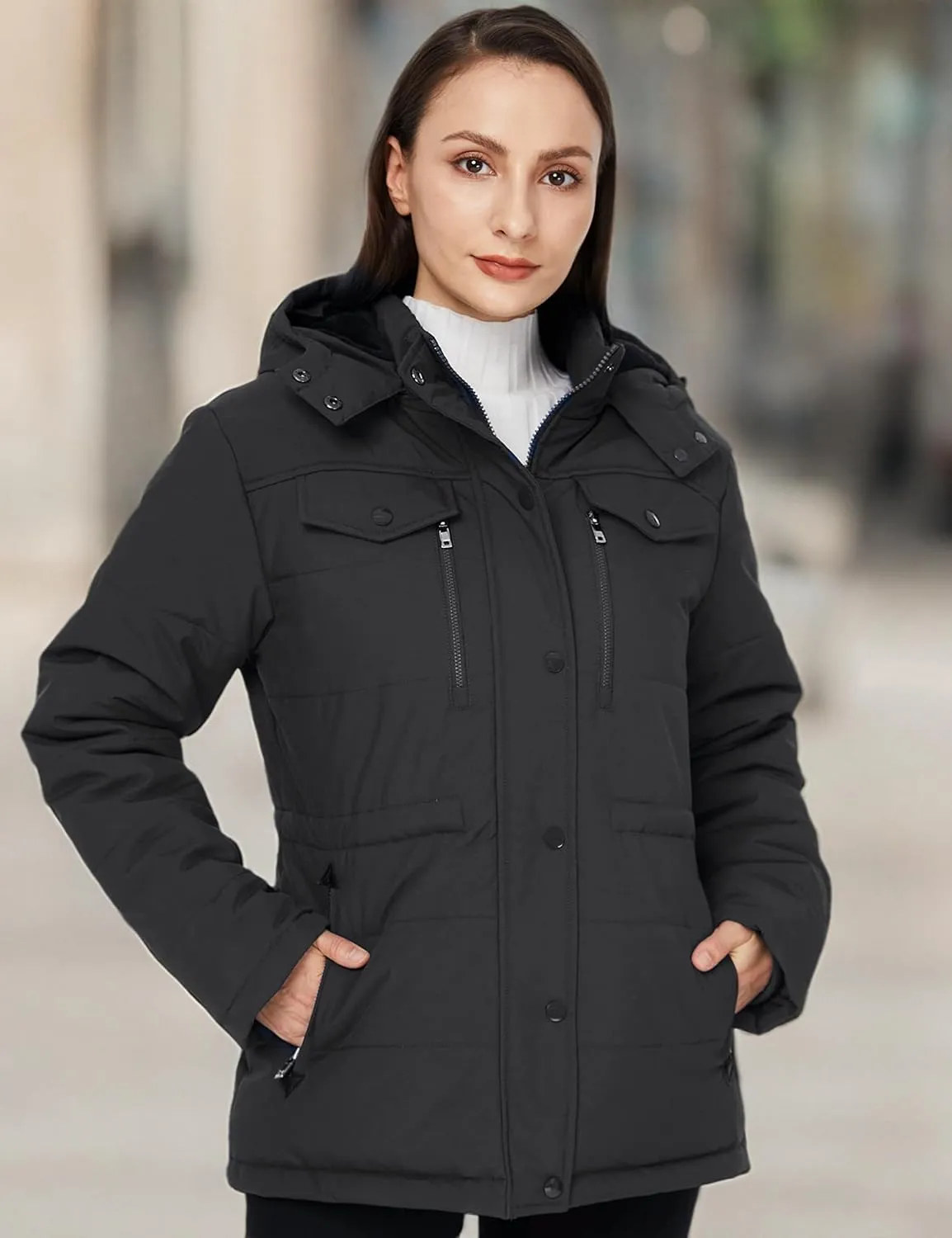WenVen Women's Winter Water Resistant Warm Puffer Coat with Detachable Hood