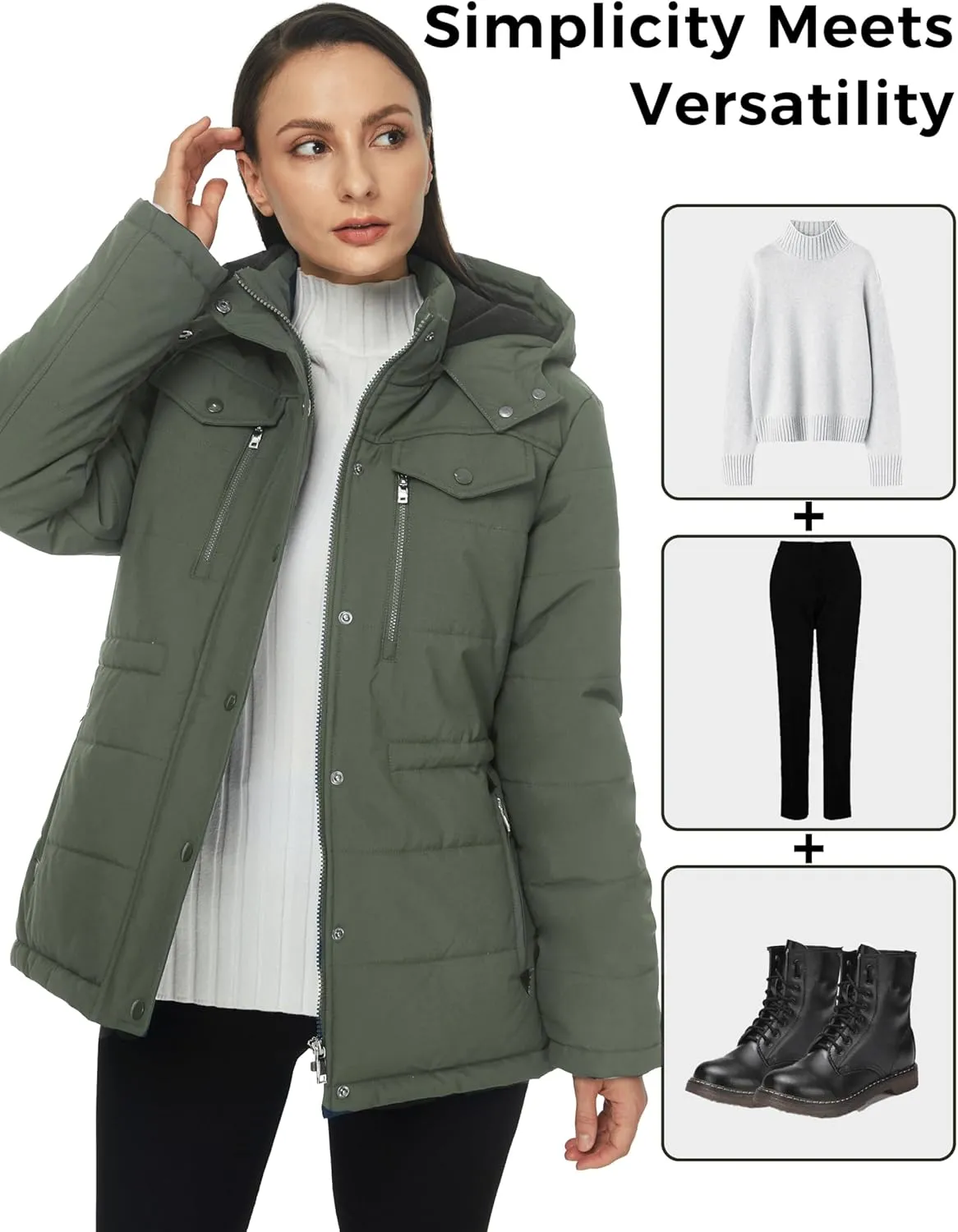 WenVen Women's Winter Water Resistant Warm Puffer Coat with Detachable Hood