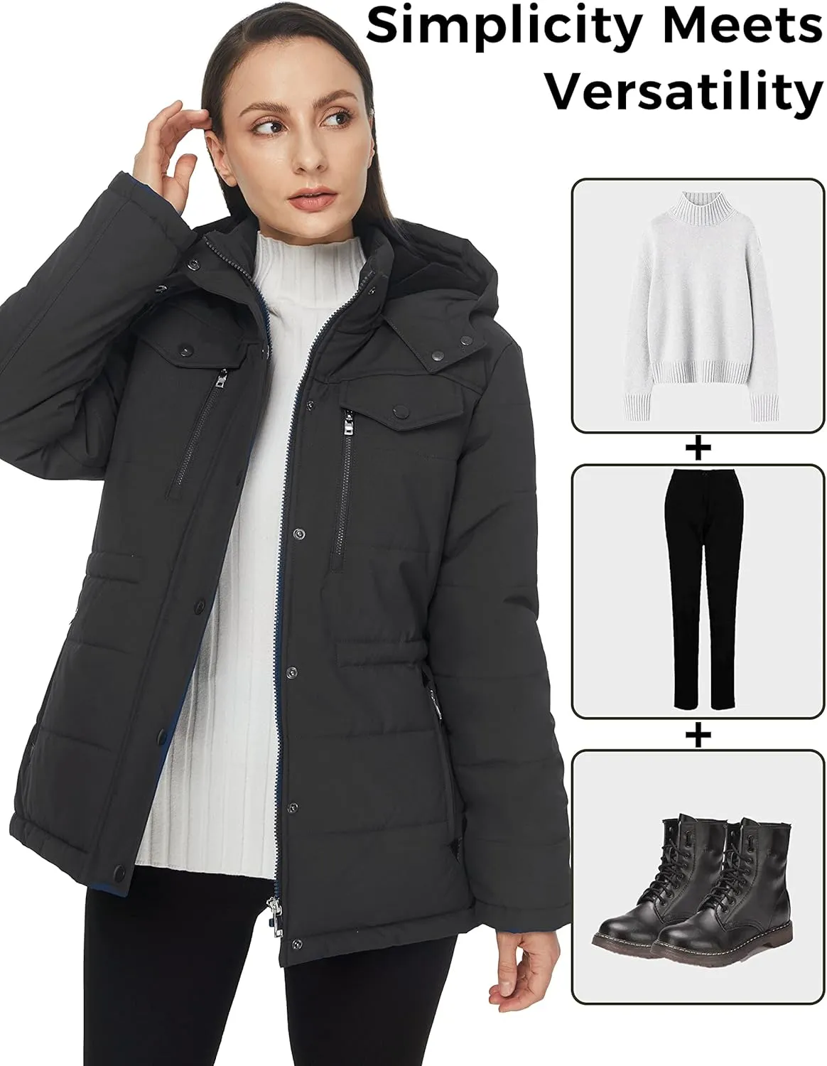 WenVen Women's Winter Water Resistant Warm Puffer Coat with Detachable Hood