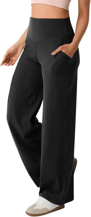 Wide Leg Yoga Pants for Women High Waist Straight Leg Lounge Pant Tummy Control Stretchy Sweatpants with Pockets