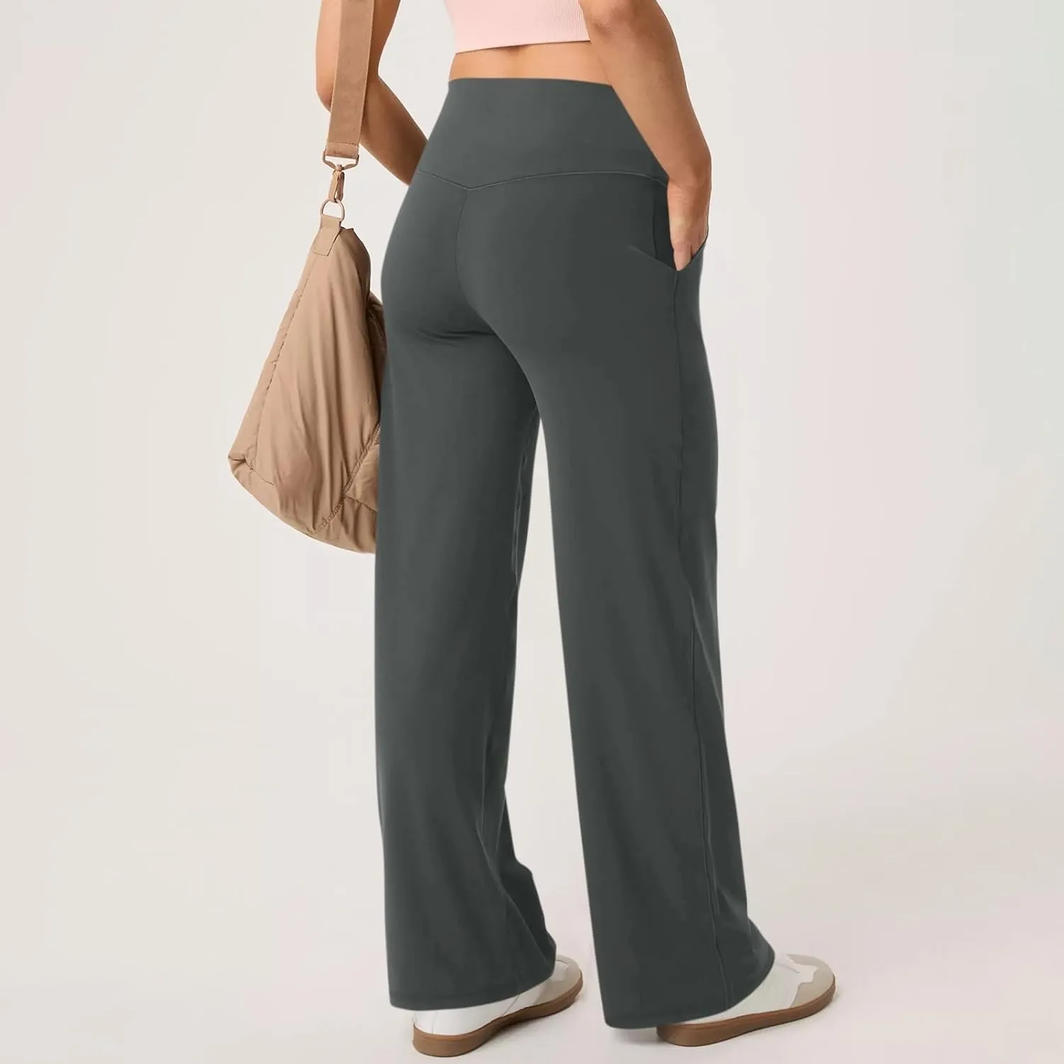 Wide Leg Yoga Pants for Women High Waist Straight Leg Lounge Pant Tummy Control Stretchy Sweatpants with Pockets