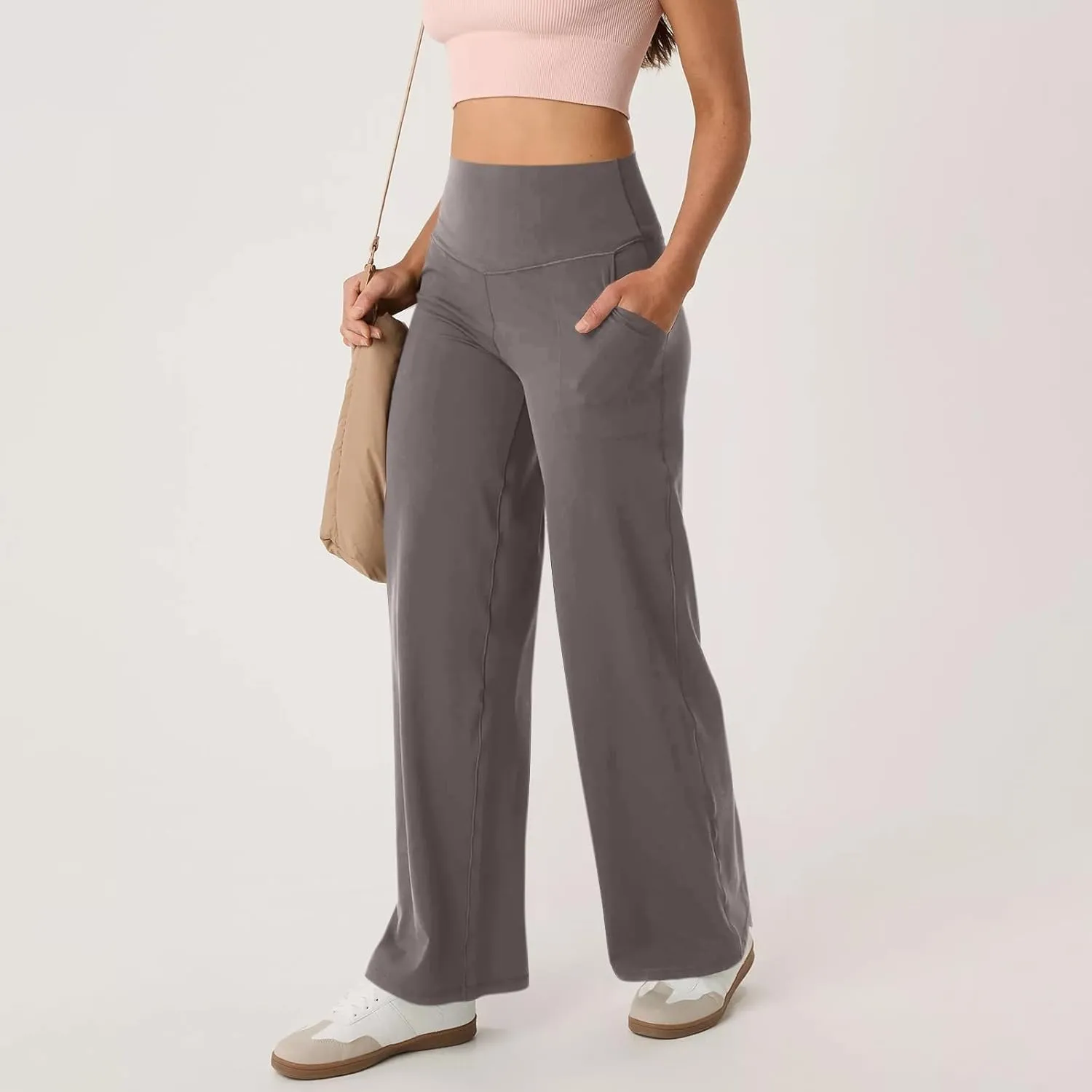 Wide Leg Yoga Pants for Women High Waist Straight Leg Lounge Pant Tummy Control Stretchy Sweatpants with Pockets