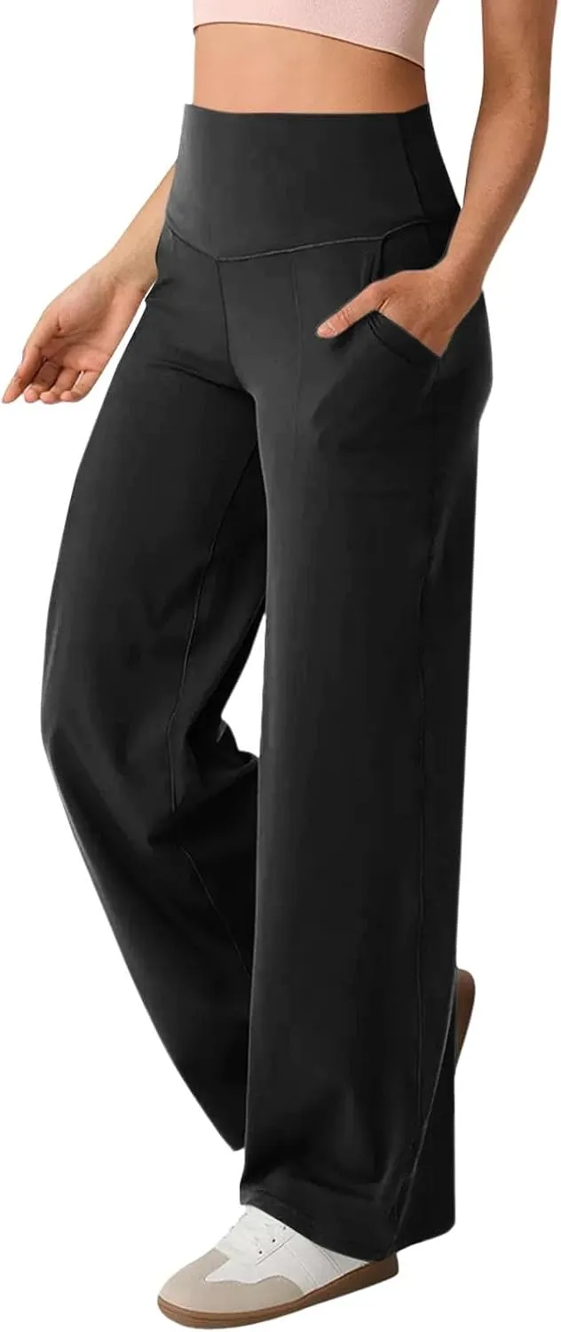 Wide Leg Yoga Pants for Women High Waist Straight Leg Lounge Pant Tummy Control Stretchy Sweatpants with Pockets