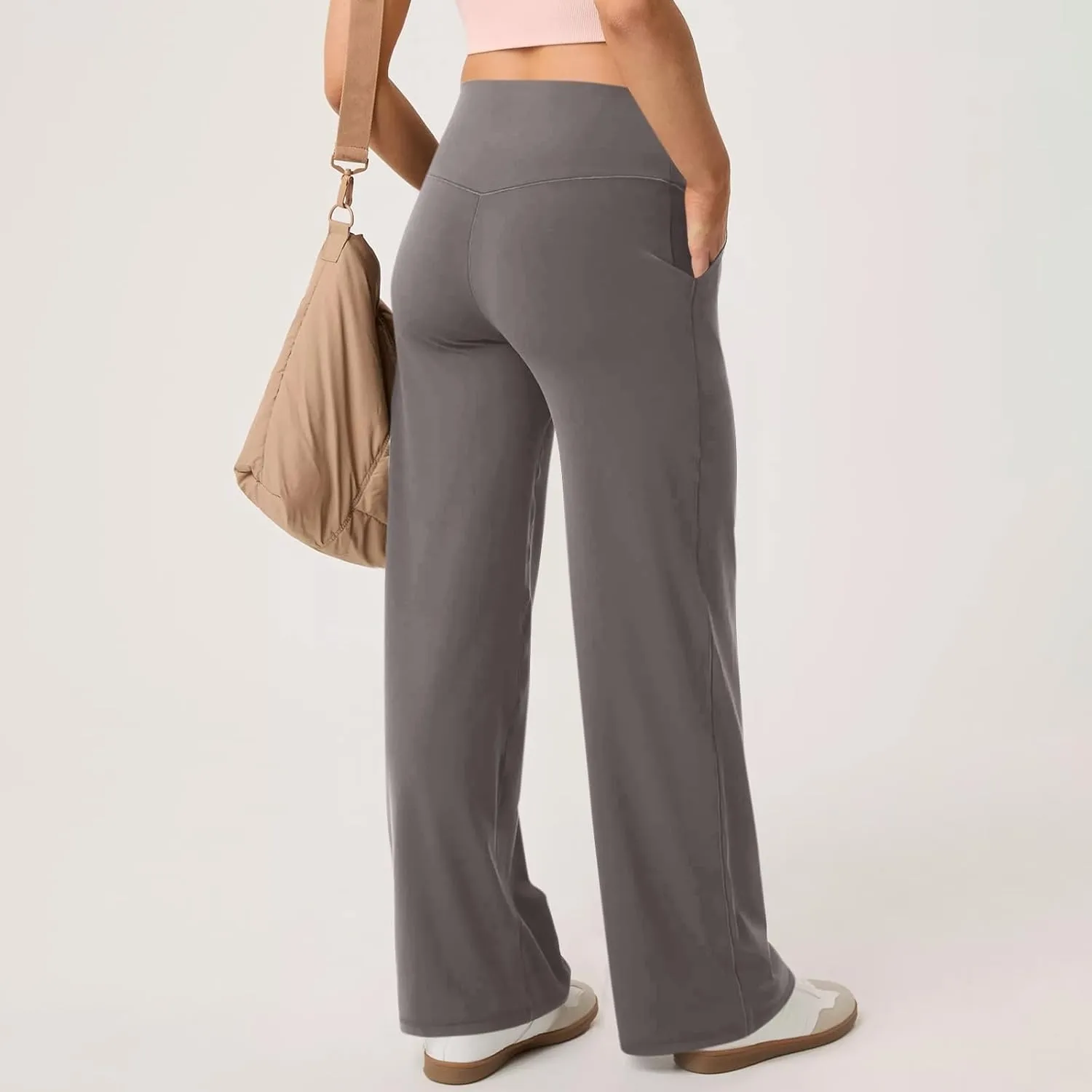 Wide Leg Yoga Pants for Women High Waist Straight Leg Lounge Pant Tummy Control Stretchy Sweatpants with Pockets