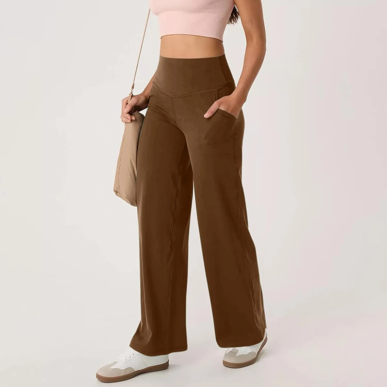 Wide Leg Yoga Pants for Women High Waist Straight Leg Lounge Pant Tummy Control Stretchy Sweatpants with Pockets