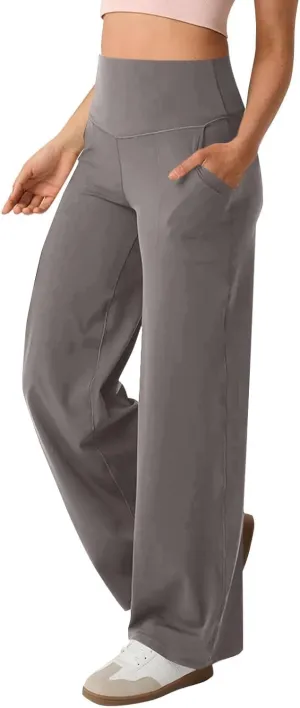 Wide Leg Yoga Pants for Women High Waist Straight Leg Lounge Pant Tummy Control Stretchy Sweatpants with Pockets